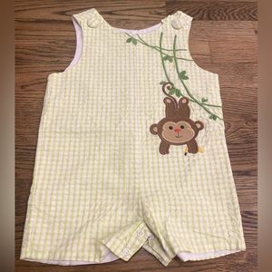 Zuccini Green & White Jon Jon w/ Monkey Appliqué Sz 18mo